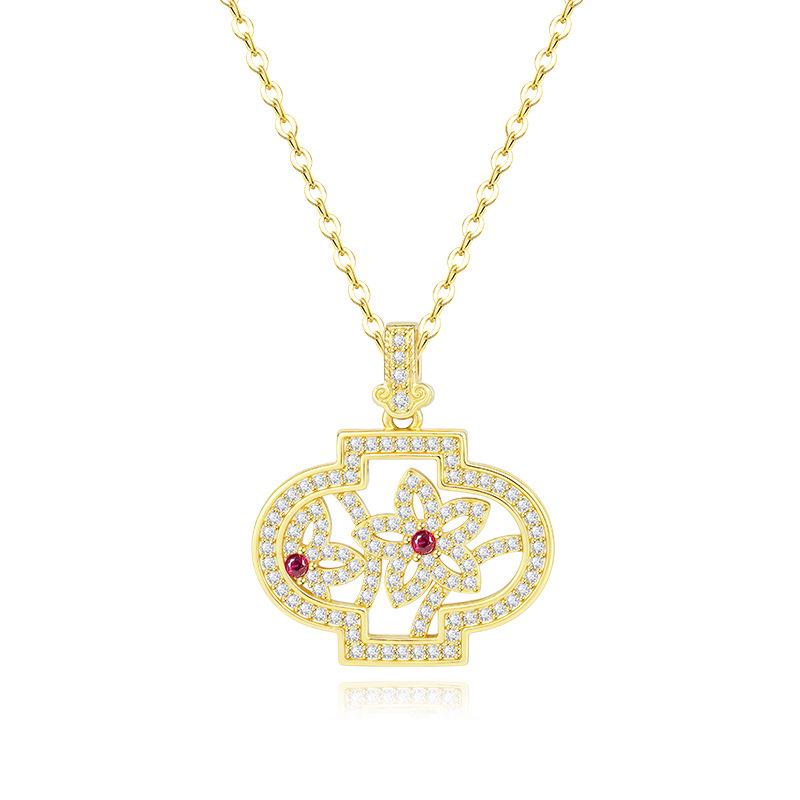 Gold Shop Ancient Sand Method Full Diamond Necklace, Chinese Style Lantern Design, Exquisite Gift for Women, Clavicle Chain.