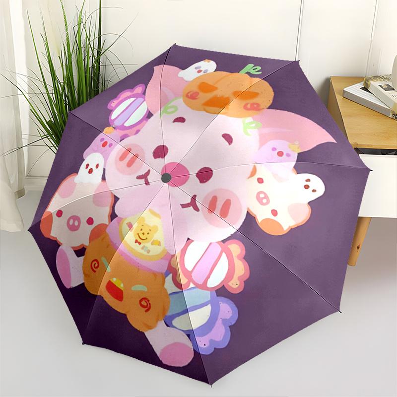 

1pc Pumpkin Pig Party Automatic 3-Fold Umbrella Design, Cute Cartoon Pattern, Portable Outdoor Umbrella, Perfect, Holiday Gift for Disney fa