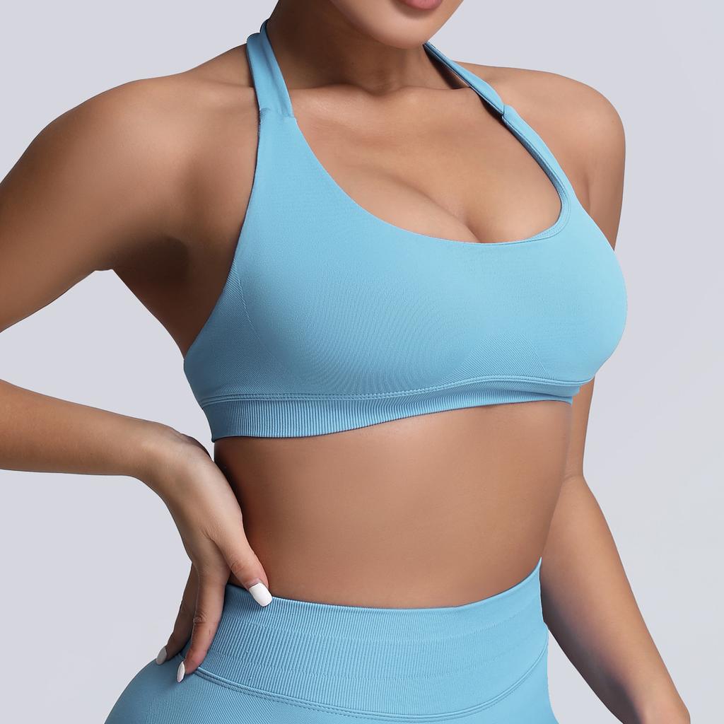 Hanging Neck And Beautiful Back Sports Bra, High Elasticity Matte Nylon, Large Backless Yoga Top, Bra For Women
