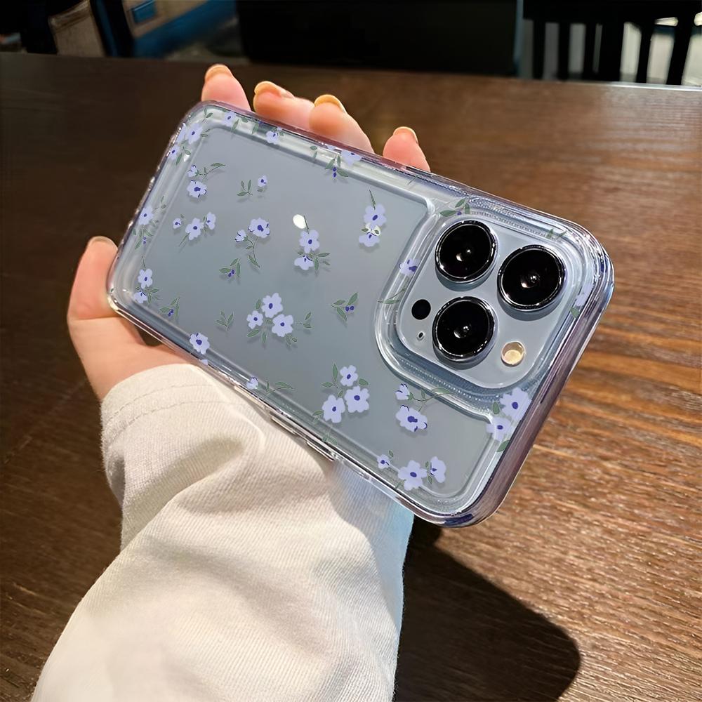 Purple Floral Fragments Transparent Phone Case For IPhone 16 15 14 13 12 11 Pro Max XR XS Max 7 8 Plus Shockproof Case Cover