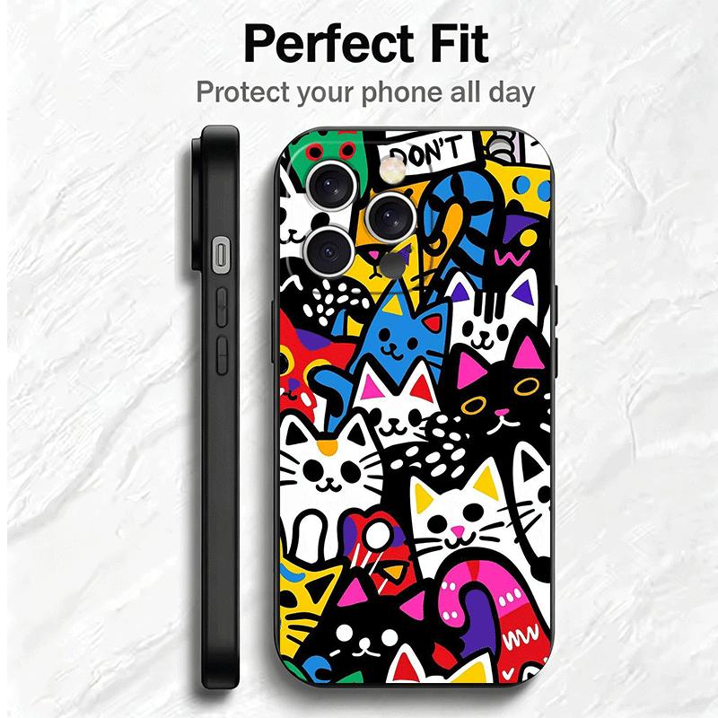 Cartoon Cute Cats Theme Soft Phone Case for iPhone 16 16E 17 Air 15 Pro Max 14 Plus 13 Mini 11 12 7 Black Cover Back Shell