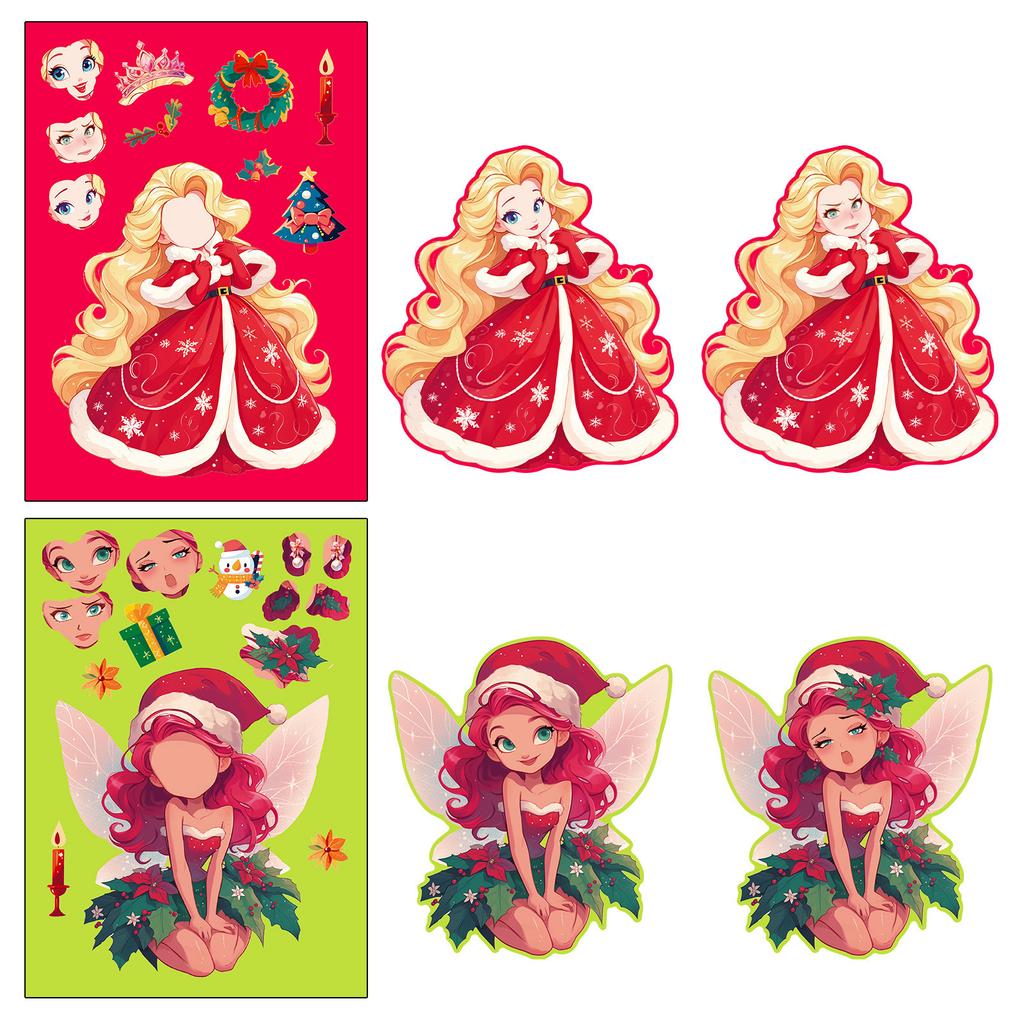 6 Pieces/pack Christmas Princess Series Face Change Stickers Puzzle Doodle Mermaid Elf DIY Decoration Stickers Paper