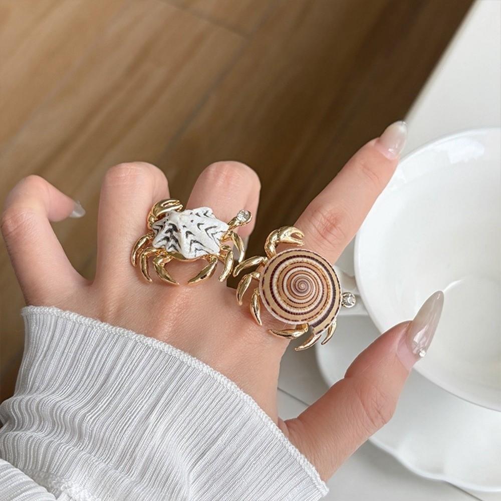 Adjustable Ocean Animal Jewelry Sparkly Shell Ring Unique Crab Ring Gift
