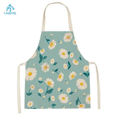 Retro Flowers Linen Kitchen Aprons Floral Printed Cooking Aprons for Women Men Baking Accessories Cleaning Pinafore Delantal