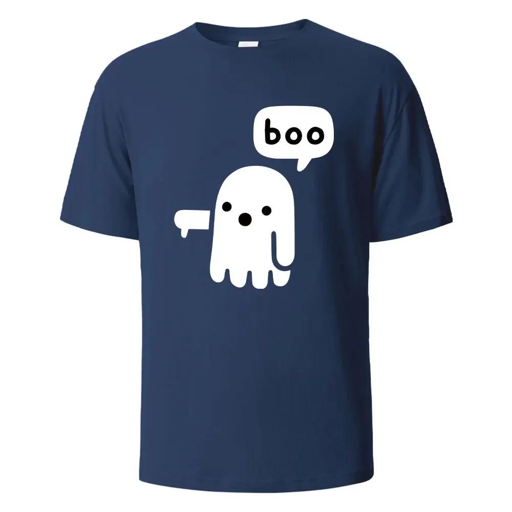 BOO Funny Street Printing T-shirt For Men Wowen 100%Cotton Summer Breathable Short-Sleeved Basic Tops O-neck Oversize Tees