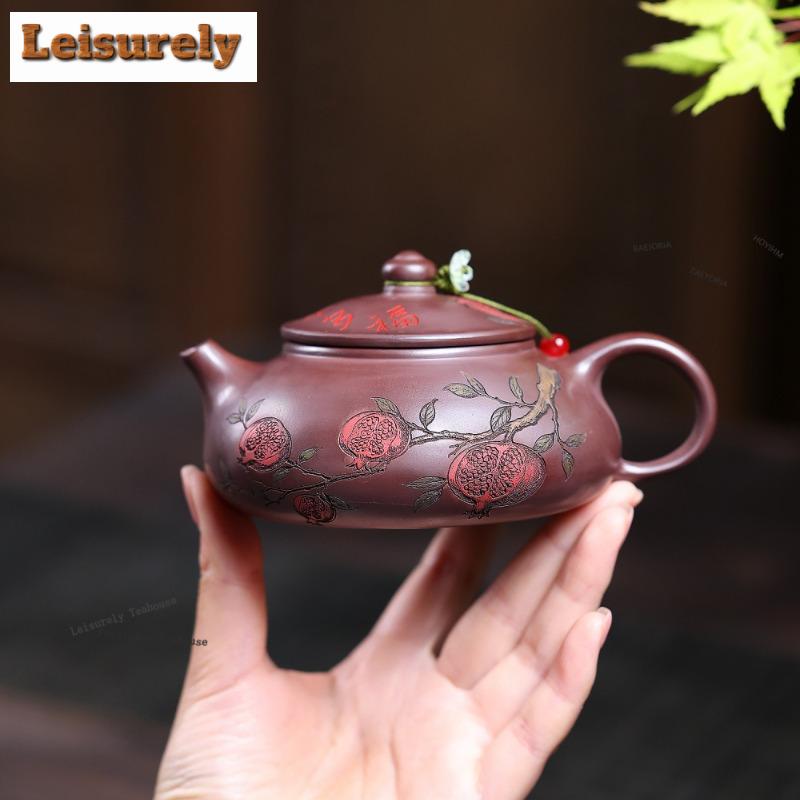 161ml Boutique Yixing Purple Clay Teapots Handmade Pomegranate Pot Raw Ore Dragon Blood Sand Mud Kettle Zisha Tea Set Collection