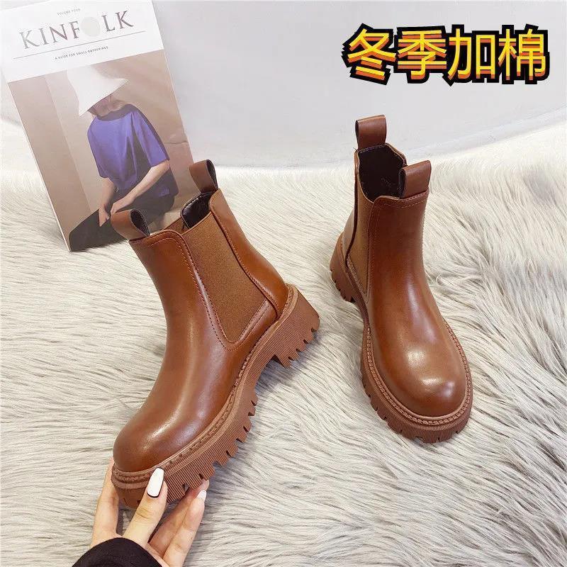 

Ботинки Martin Boots женские 2025 осень и зима флис утолщенный низ взрывоопасные дымчатые чулки узкие короткие ботинки Chelsea 39