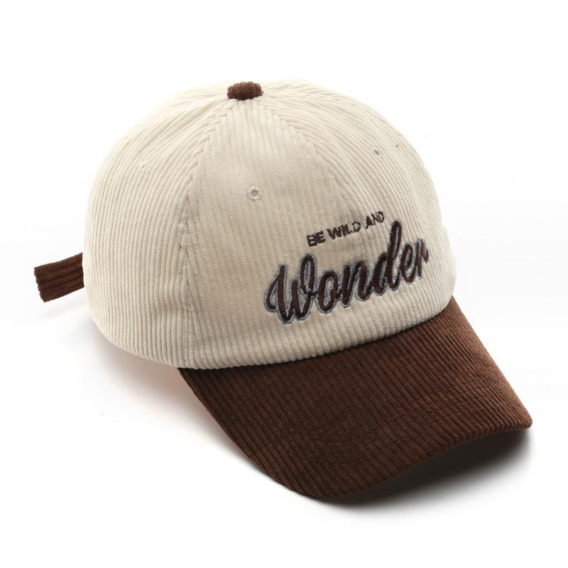 Corduroy Colorblock Embroidery Baseball Cap for Women Men Retro Autumn Winter Baseball Cap Cotton Snapback Men's Cap Sun Hat
