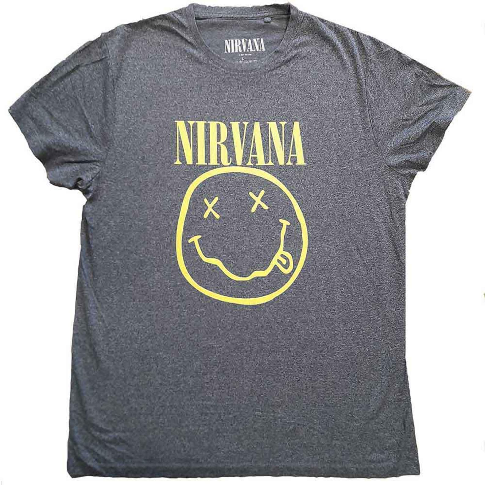 NIRVANA Yellow smiley flower sniffin Band T-Shirt L
