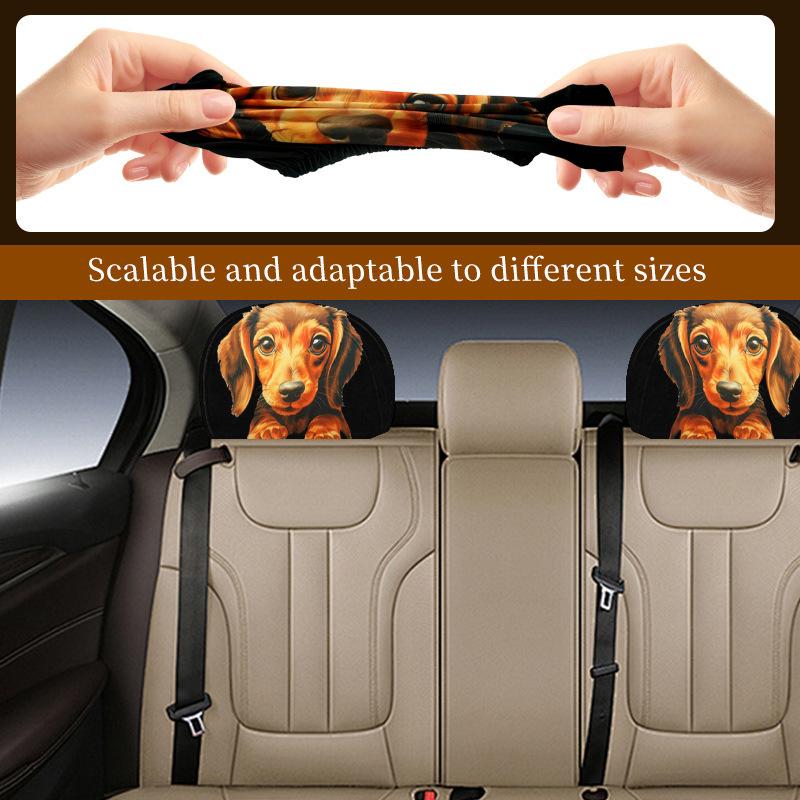 2Pcs Dachshund Car Head Pillowcase Cute Seat Protective Cover Elastic Unpadded Vehicle Interior Safety Material