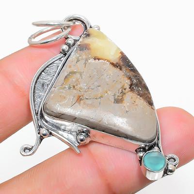 Natural Septerian Stone, Chalcedony 925 Sterling Silver Pendant 2.25" n7U13