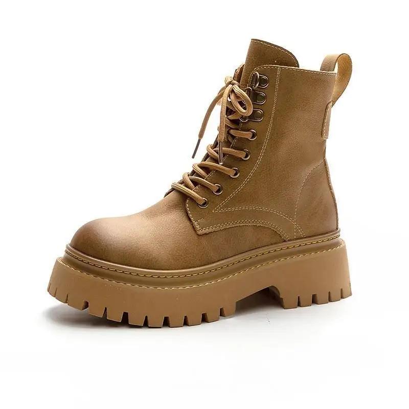 Fashion Genuine Leather Women's Boots Motorcycle Boots for Women Stitching Short Boots Retro Women Botas Femininas De Couro Legitmos