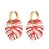 Orecchini a cerchio rotondi smaltati colorati con ciondolo a foglia grande in acciaio inossidabile color oro per donna Gioielli Statement Vintage