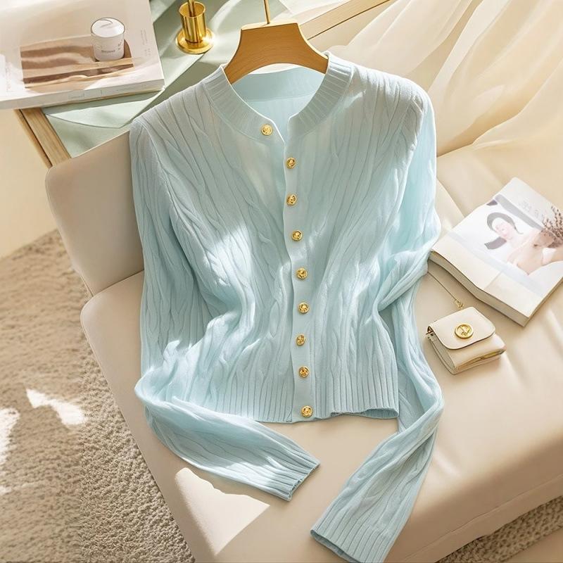 

Lazy mint blue twist knitted sweater women s early autumn new sweater cardigan jacket One Size