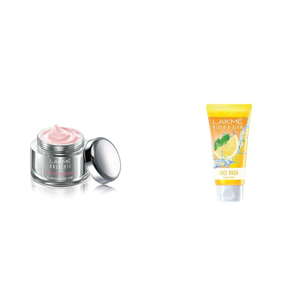 LAKMÉ Absolute Perfect Radiance Cream Skin lightening/Brightening Night Crème, 50g and Blush & Glow Facewash, Lemon Fresh, 100g