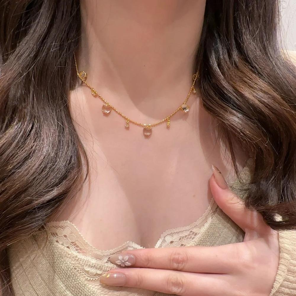 Elegant Heart Shaped Necklace Women Jewelry Set with Imitation Hydrophane Jade Tassel Bracelet Sweet