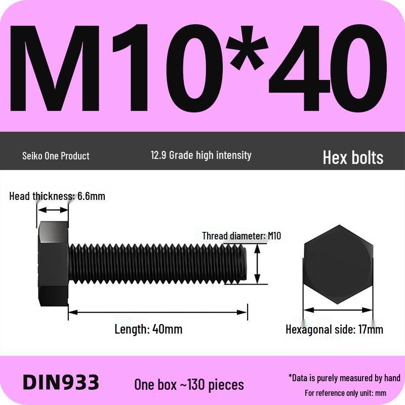 High Strength Class 12.9 Hex Bolt Set: M4-M16 Sizes