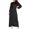 Women's Fashion Solid Color  Long Sleeve Satin Soft Waist And  Dress