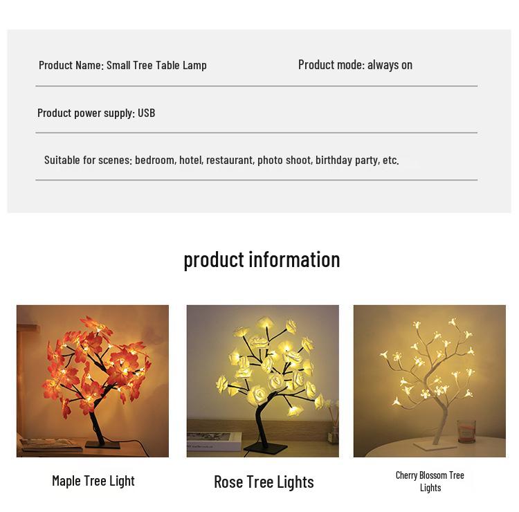 USB LED Cherry Blossom Crystal Tree Lamp for Room Decoration - Rose Flower Light with Colorful Simulated Lights