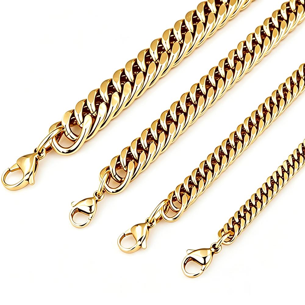 Titanium Steel Cuban Chain Bracelet: Unisex, Four-Sided, Double Weave, Hip Hop Style.