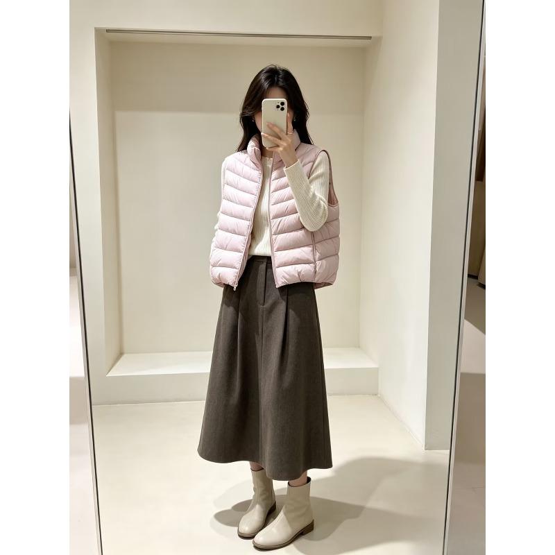 Korean stand-up collar ribs down vest women, winter new loose vest simple women's sleeveless top