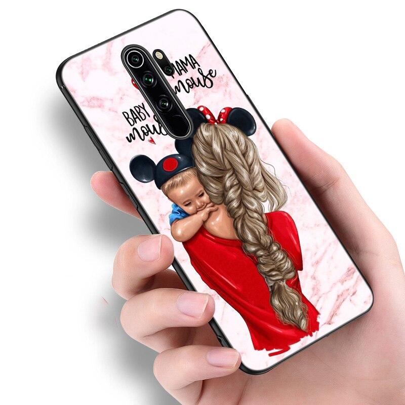 Miminko máma dívka chlapec mramorové silikonové pouzdro na telefon Xiaomi Redmi Note 11 10 9 8 Pro 11T 10T 10S 9S 8T 9 9A 9C 9T černý měkký kryt