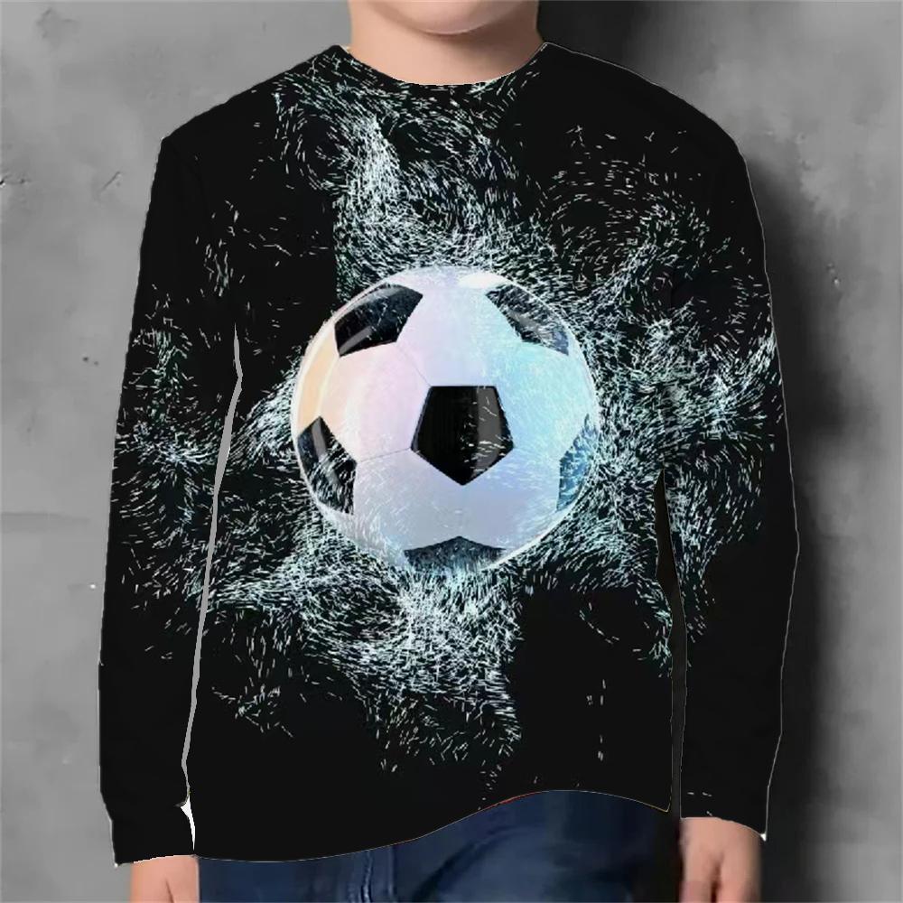 Frühlings- und Herbst-Rundhals-Oberteil mit 3D-Druck-Fußballmuster, modisch, lässig, langärmelig, Kinder-Jungen-T-Shirts