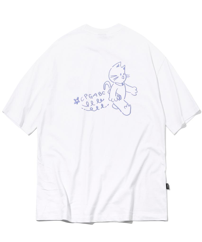 CPGN STUDIO Abc Cat Embroidered Short Sleeve T-Shirt White