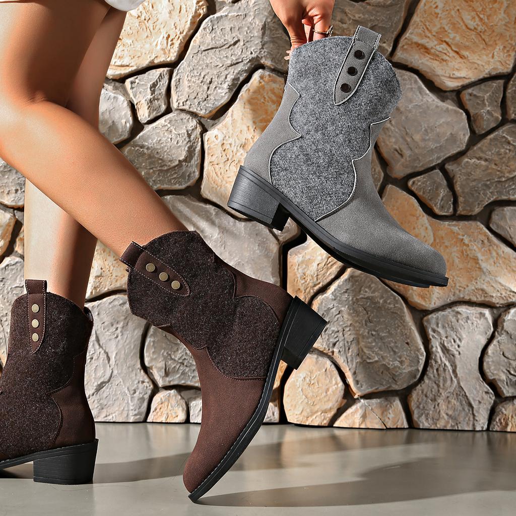 Fall/Winter New Arrival Plus Size Chunky Heel Round Toe Mid-Calf Vintage Cigarette Boots for Women