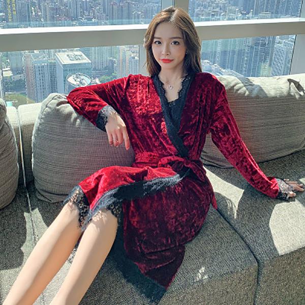 Buy Women Gold velvet long-sleeved 