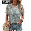 S-8XL Plus Size T-shirt for Women's Summer Short Sleeve Casual Tops Street Fashion V Neck T-Shirt Female Clothing Pullover