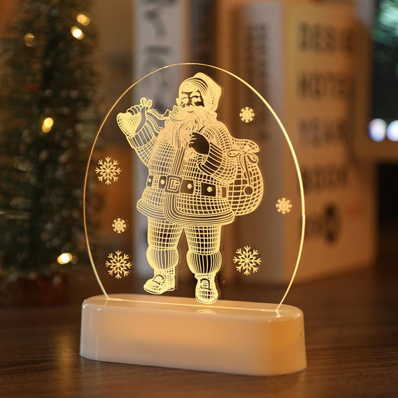 3d Led Christmas Lamp Santa Claus Snowman Bells Ornament Night Lights Christmas Holiday Gifts For