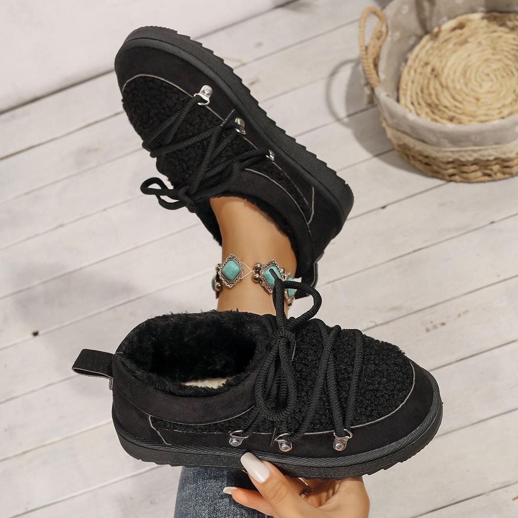 Thick-soled cross-strap 2025 autumn and winter new fashionable velvet thickened thermal short tube one-pedal elastic snow boots