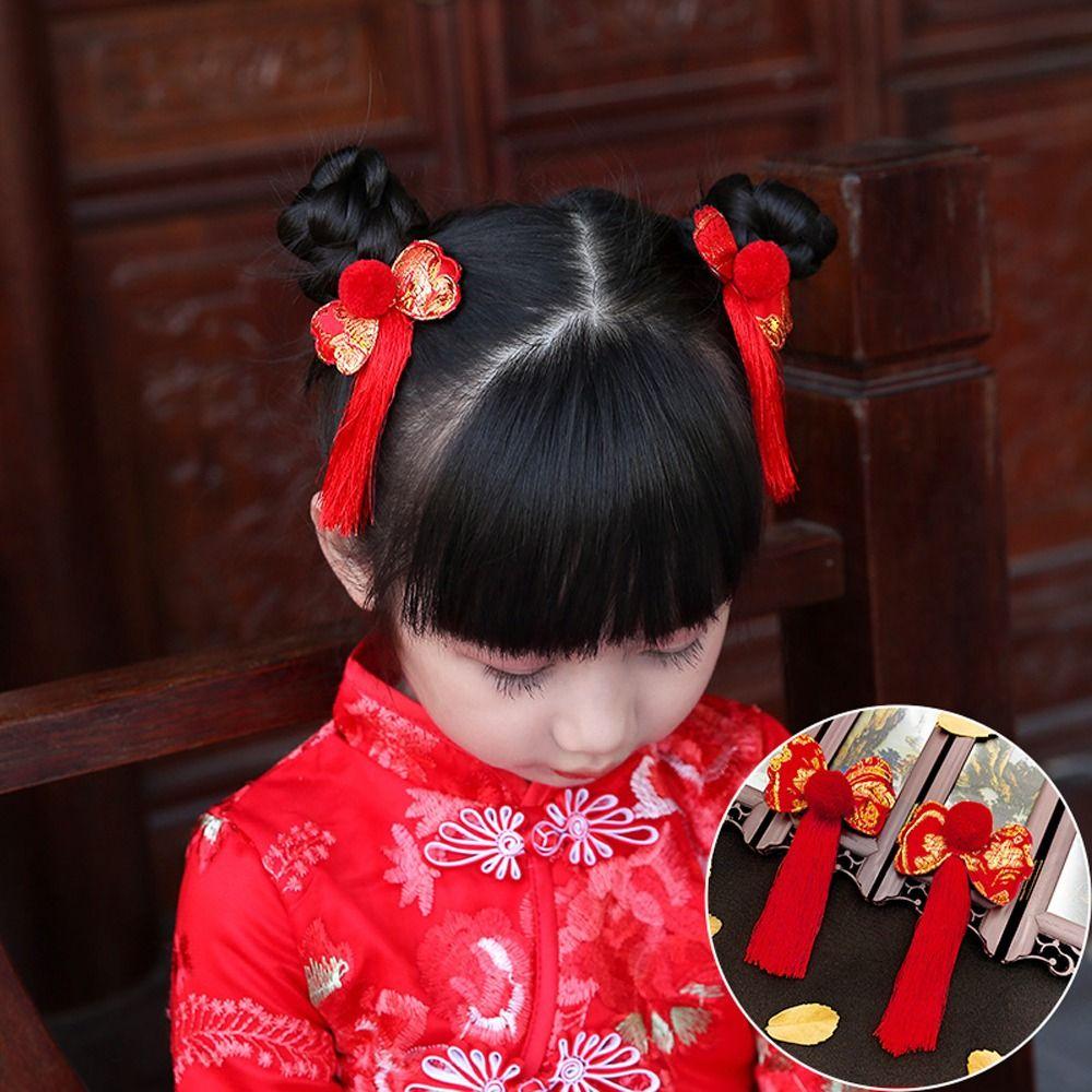 Ball Red Butterfly Children Barrettes Duckbill Clips Chinese Hanfu Hair Clips Festival Hairpins