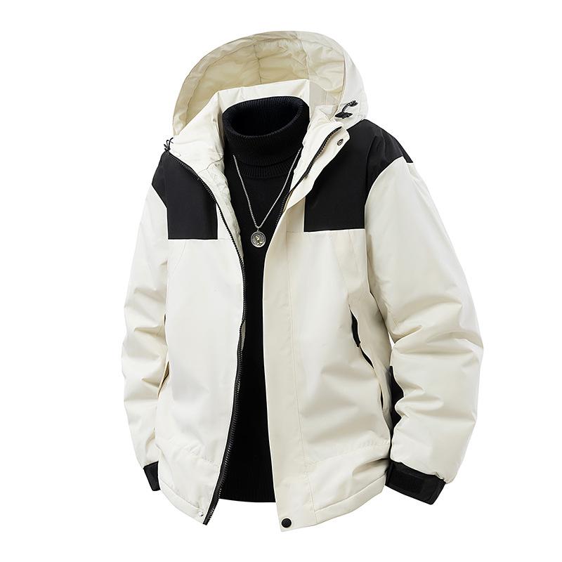 

Men s 2025 Winter Color Block Windproof Hooded Cotton Jacket 5XL білий/слонова кістка