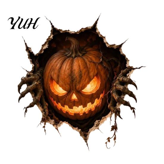 DIY Halloween Props 3D Break-in Wall Sticker, Realistic Haunted House Decal, Removable Creepy Doorway Decorations PVC Mural for Living Room