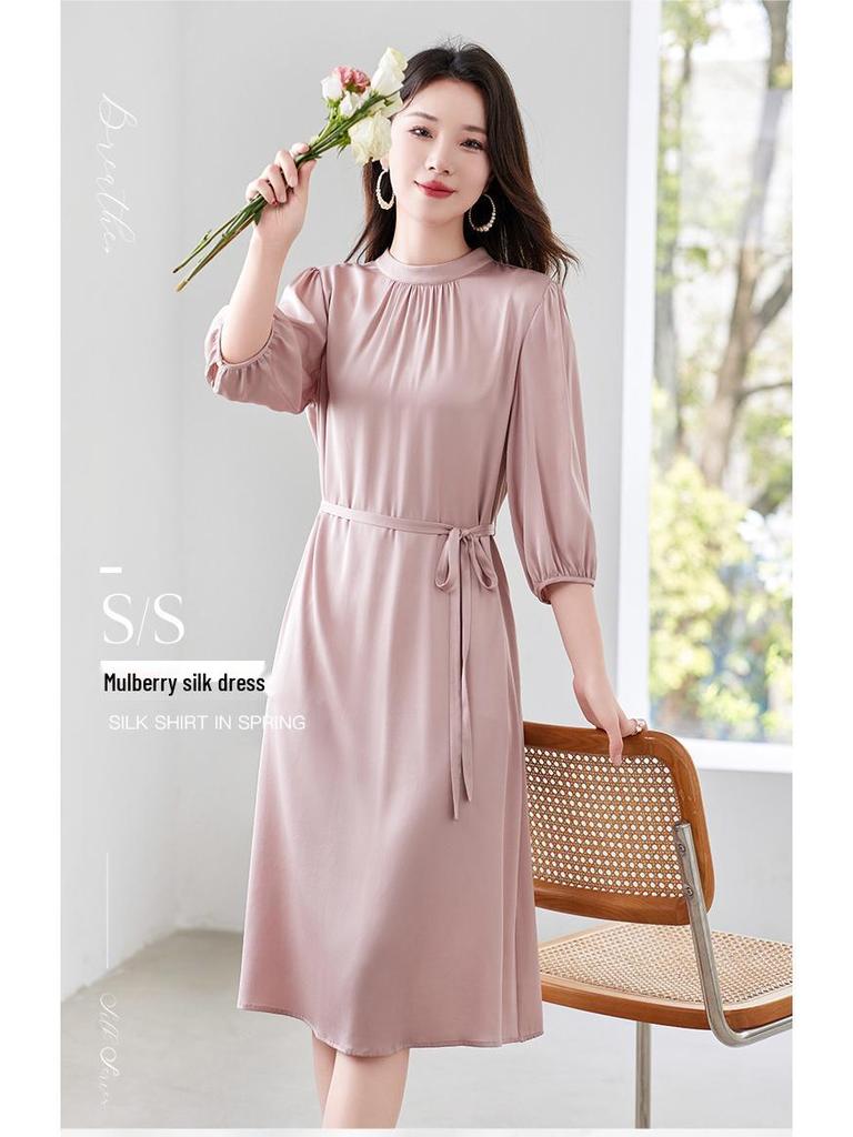 Elegantes Sommer-A-Linien-Kleid aus reiner Seide für Damen - Midilanger Rock