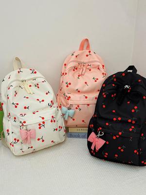 Set Zaino Tre Pezzi Ciliegie Fresche: Borsa a Spalla, Borsa a Mano, Versatile Casual Monocolore per Studenti di Scuola Media e Superiore