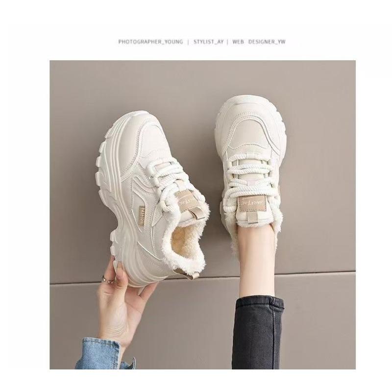 Fleece Lined Women Winter Thick Soled Height Increasing Casual Sports Dad Sneakers