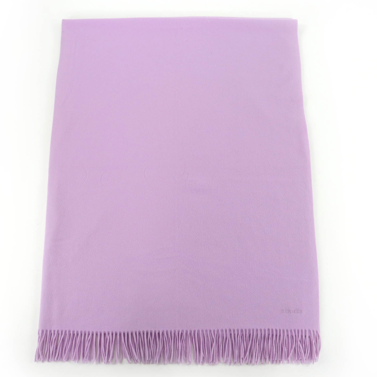 

Excellent HERMES shawl Logo embroidered extra large scarf/stole purple cashmere Used