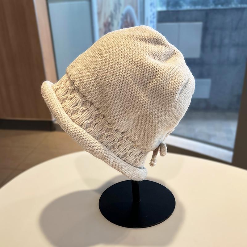 Autumn and Winter Hats, Twist Drawstrings, Stacking Hats, Women's Crimped Warm Confinement Hats, Big Head Circumference, Small Knitted Cold Hats