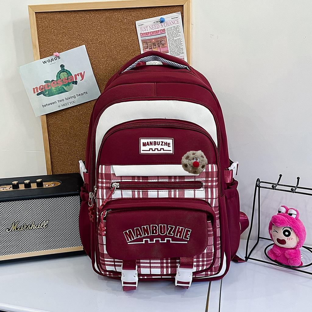 Schoolbag Korean Version of Mori Primary School Student Schoolbag Female High-value Plaid Contrasting Color College Style Middle School Student Multi-
