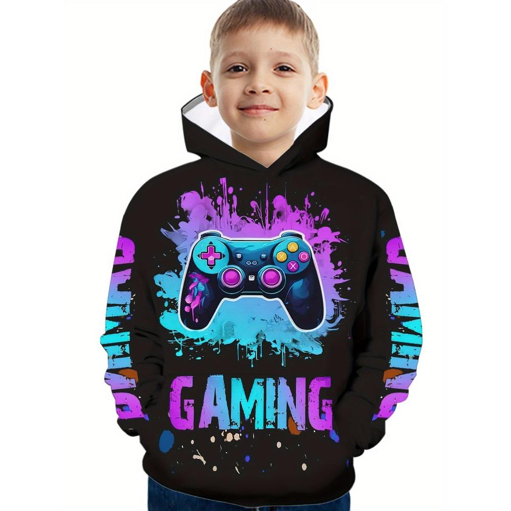 Cooler Gamepad-Print Jungen Casual Langarm Hoodies Jungen Sweatshirt Herbst Frühling Hoodie Tops Outdoor Bunte Kinderkleidung