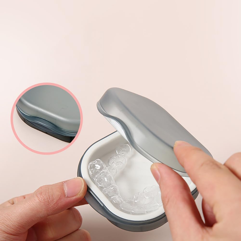 Retainer Case Denture Box With Mirror (Grey, Without Braces)
