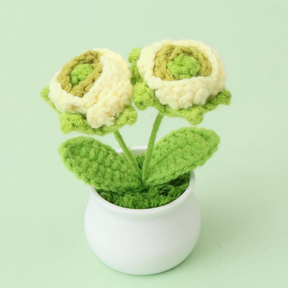Hand-Knitted Wool Fake Flowers Set: Sunflower, Carnation, Tulip - Desktop Decor, Teacher/Student Gift, Everlasting Bouquet