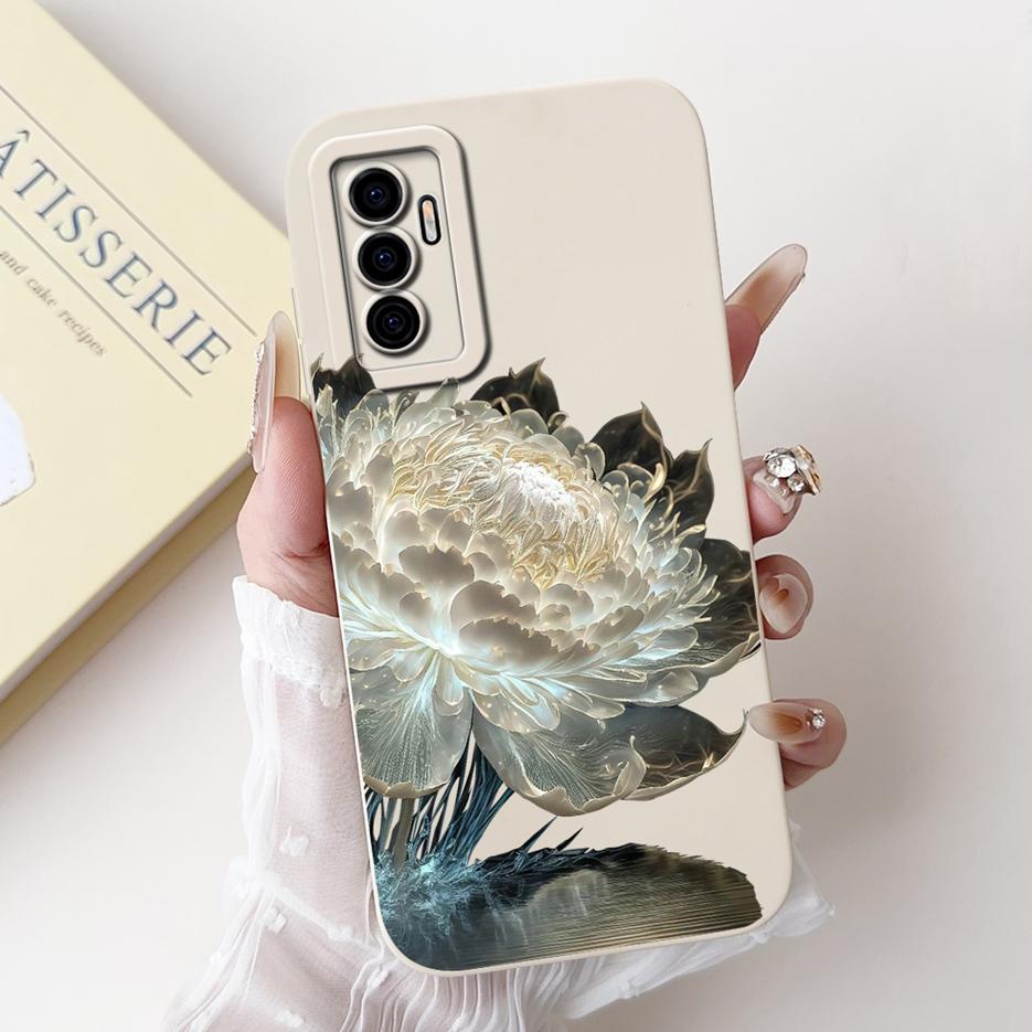For Vivo V23e 5G Case V2126 Luxury Cat Flowers Painted Cover Soft TPU Phone Case For Vivo V23 Pro V 23 VivoV23 E Back Cover Bags