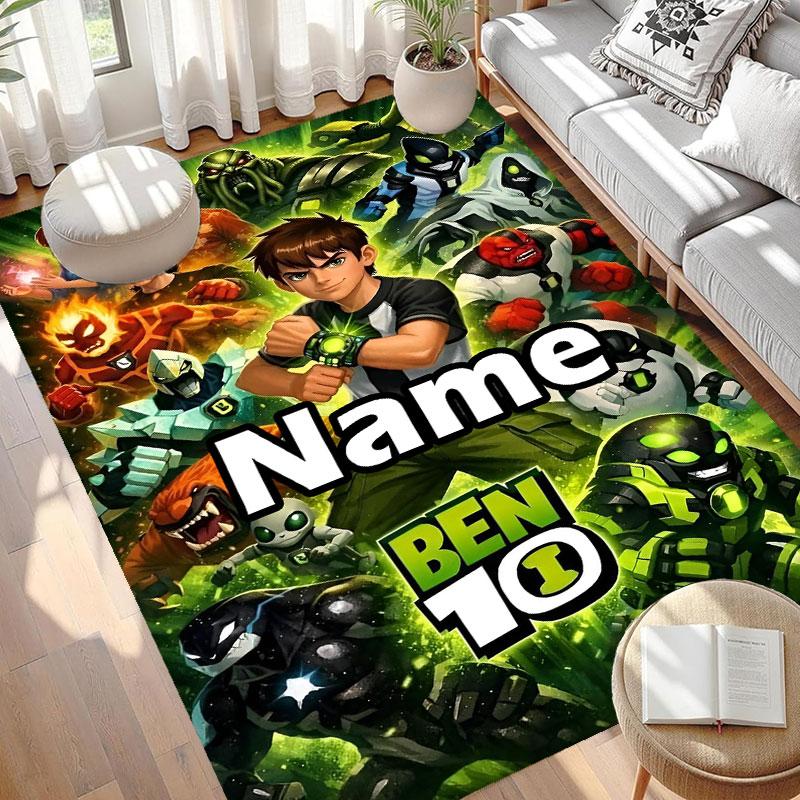 Custom Name Personalized Ben 10 Cartoon Print Carpet, Versatile Home Decor Rug, for Playroom, Apartment, Balcony, Entryway, Hallway Gift