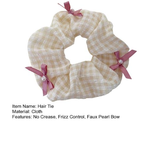 Plaid Hair Scrunchies No Crease Frizz Control Faux Pearl Bow Hair Ties No Damage Rubber Band Ponytail Holder Women Girls Hair Accessories