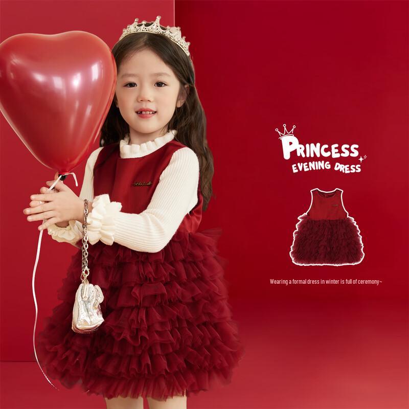 LUSON Baby Girls New Year Red Velvet Puff Princess Dress 110
