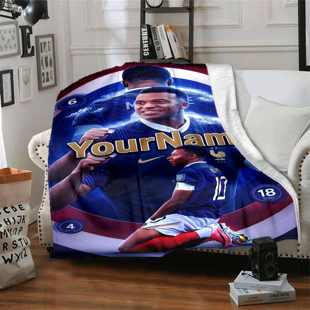 Mbappe Personalisierte Textdecke Geschenk Anpassbare Decke Langlebiger Komfort Perfekt für Büro Sofa Wohnzimmer Heimdekoration Vier Jahreszeiten Universell
